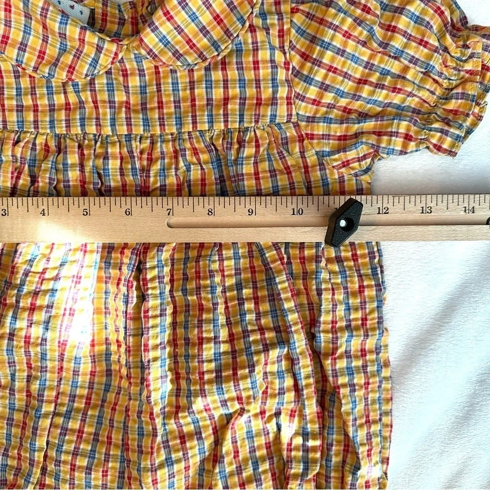 Vintage Samara Baby Girl Bubble Romper 24M One Pc Plaid Collar yellow blue red